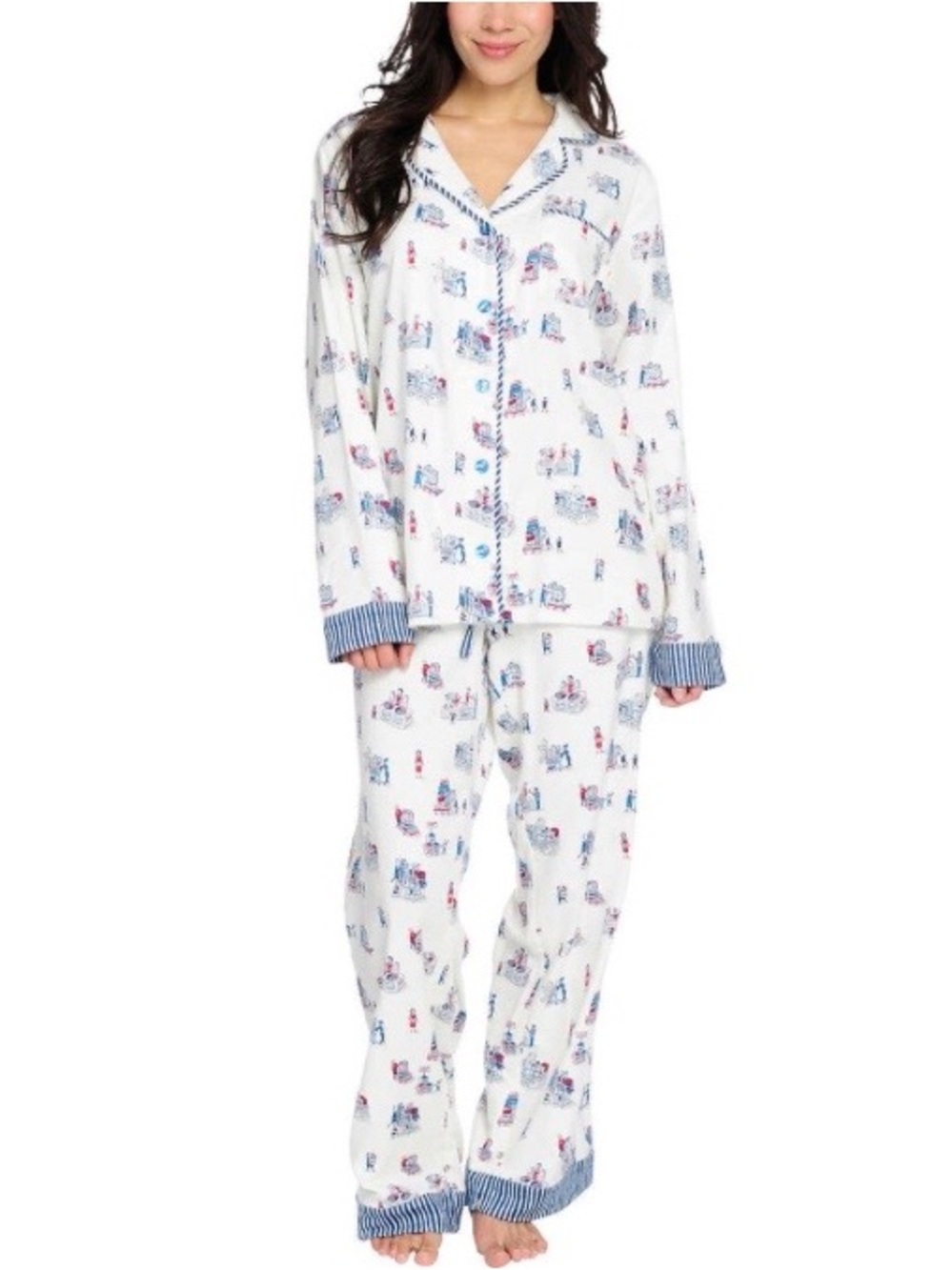 Holiday Print Pajama Set Costco Themed HTF medium flannel